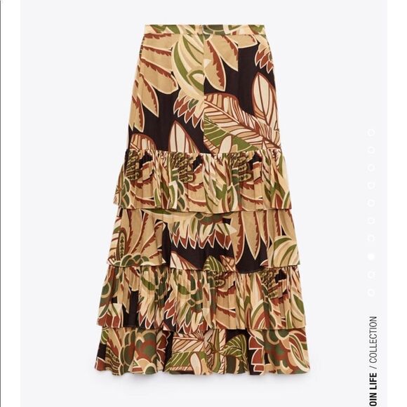 Zara linen blend ruffle printed skirt - Picture 9 of 10